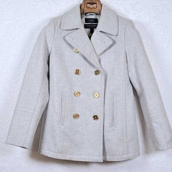 J.Crew Wool Cashmere By Nello Gori Double Breasted Peacoat Gold Buttons 0 Petite - Picture 3 of 16